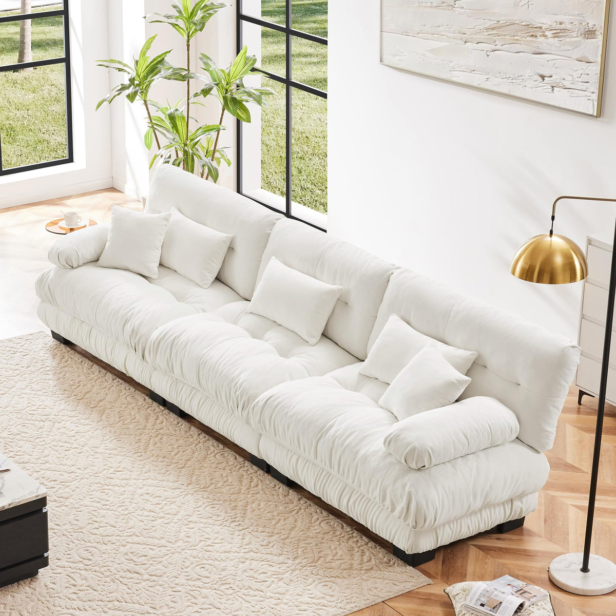 134" Oversized 3 Seater L Shaped Modular Sectional Sofa, Large Sectional Couches for Living Room, Chenille Cloud Couch with Pillows, Living Room Deep Seat Sofas with 3 Seats & 1 Ottoman, Pink