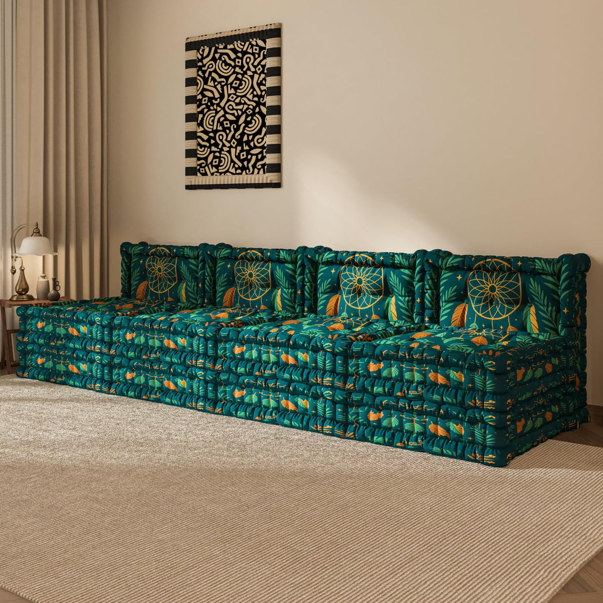 WOWMAX 4 Sets Floor Sofa Couch Bed Convertible Lazy Sofa Sleeper Bed, Floor Chair Bed Mattress Oversized Floor Pillow Ideal for Reading & Gaming, Home Decoration, Light Blue Flowers