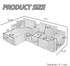 111" L Shape Boneless Couch with Cup Holders & USB Ports, 3 Seater Sectional Modular Couch with Storage Ottoman, Compressed Sofa Boneless Loveseat with for Living Room & Apartment, Jet Black