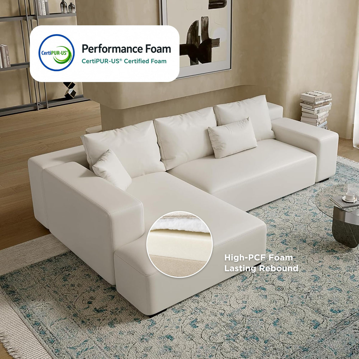Acanva Imola L-Shaped Sectional Sofa with Chaise, Vegan Leather