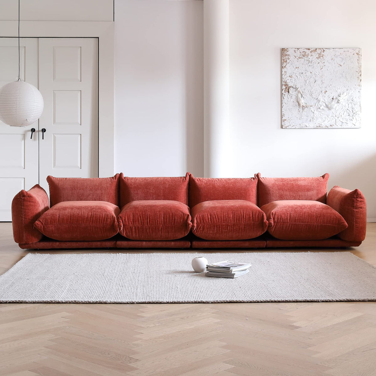 WJShome Modular Sectional Couch, Lovesofa Convertible Sofa, 77.16in Minimalist Modern Chenille Yarn 2 Seater Living Room Sofa Set for Office & House, Red
