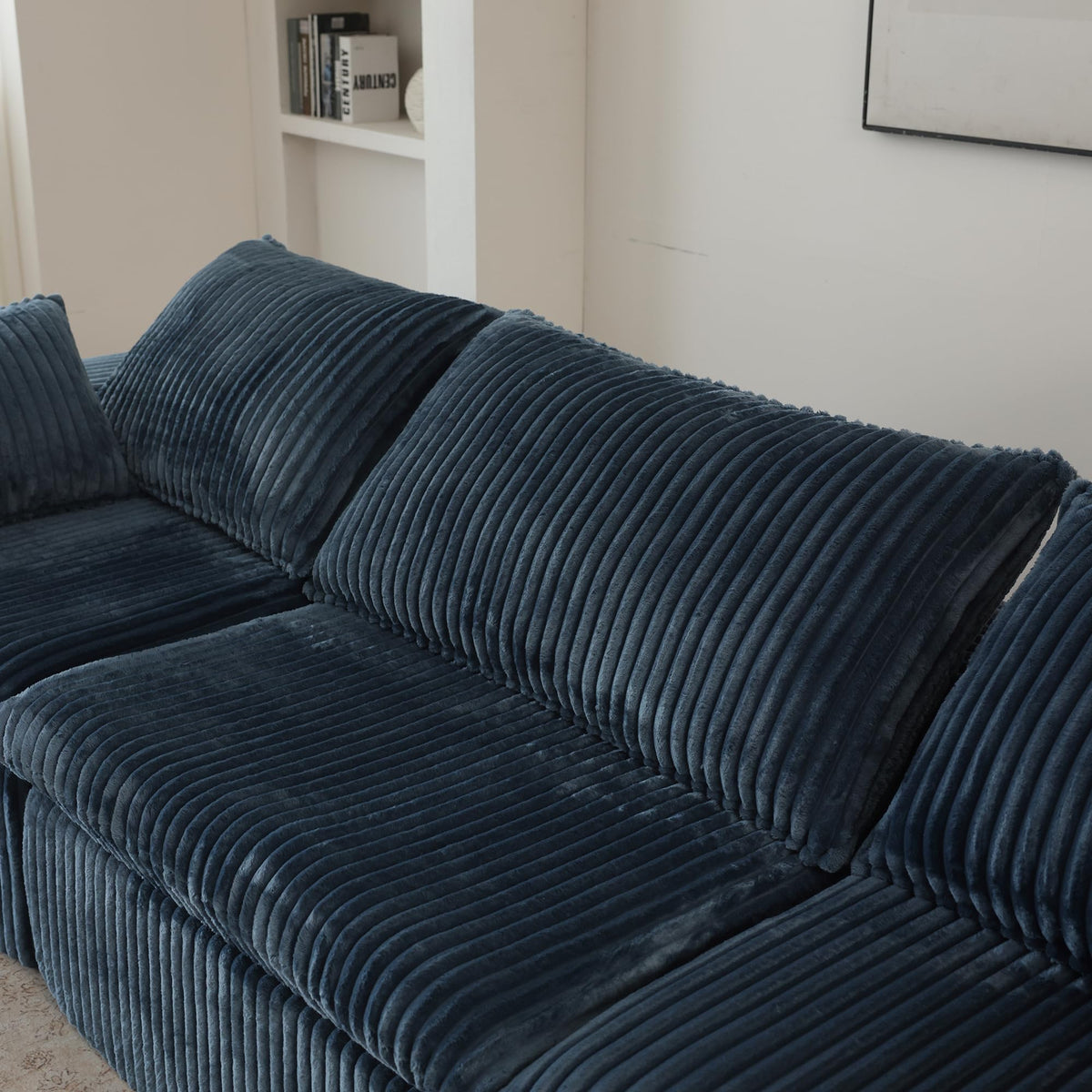 118.2" Cloud Sofa,Corduroy Fabric,Deep Seat Couches,Double Layer Design,Removable Cushion,No Assembly, DIY Combination for Living Room, Bedroom,Conference Room,Apartment,Blue FP615
