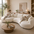 124.8" Beige Curved Boucle Sectional Sofa, 5 Seat Left Facing Chaise