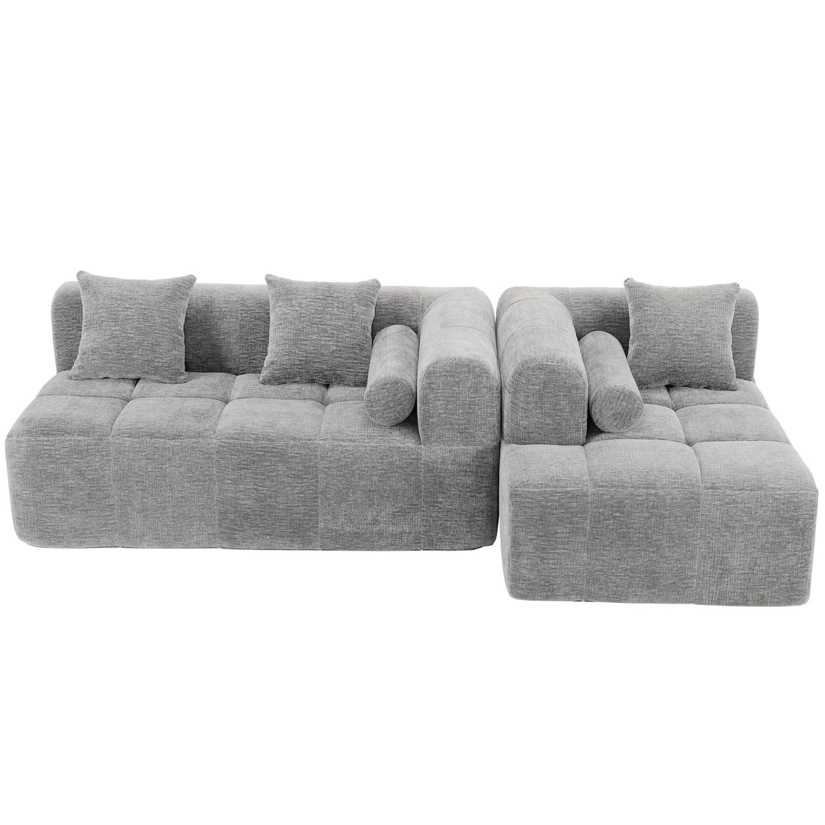 101.2" L-Shaped Sectional Sofa | Chaise Deep Seat | Chenille 3-Seater Sofa with Pillows & 2 Side Pockets| Light Grey Living Room Furniture| Modular Compressed Couch