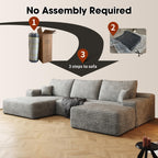 107" Plush Corduroy Deep Seat Chaise Lounge Indoo, Modern Boneless Compressed Floor Sectional Sofa with High-Resilience Foam, Free Combination Modular Cloud Sectional Sofa for Living Room, Grey