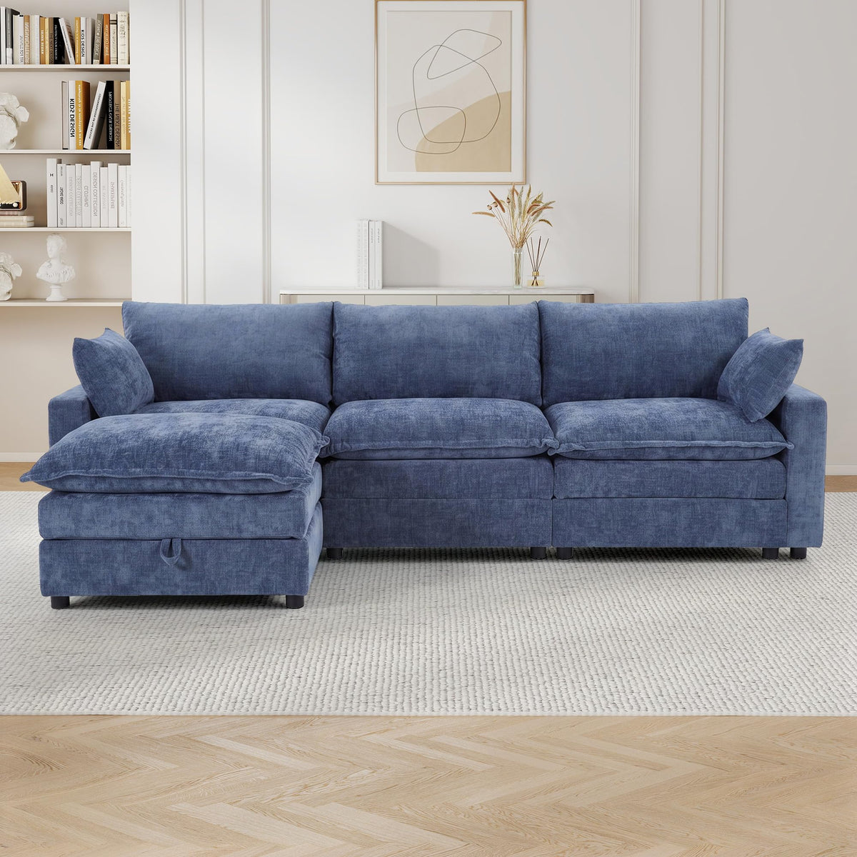 113" Modular Sectional Sofa, L Shaped Cloud Couch with Storage Ottoman