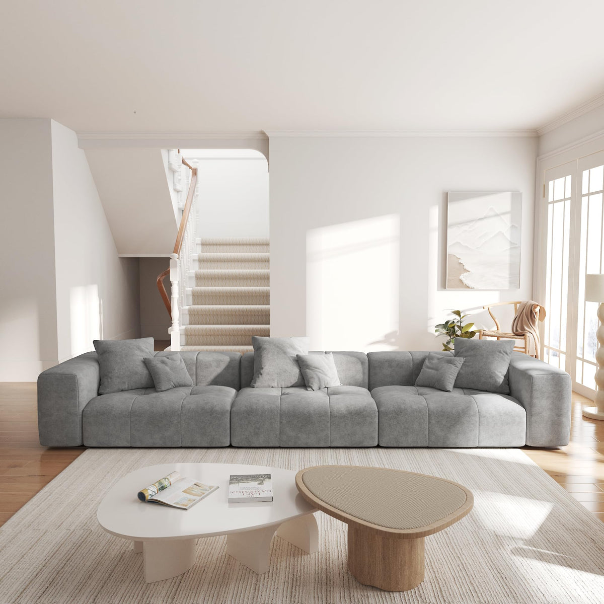104.8" Modular Cloud Loveseat with Extra Wide & Deep Seats, Oversized 2-Seater Mid-Century Modern Couch for Living Room, Linen