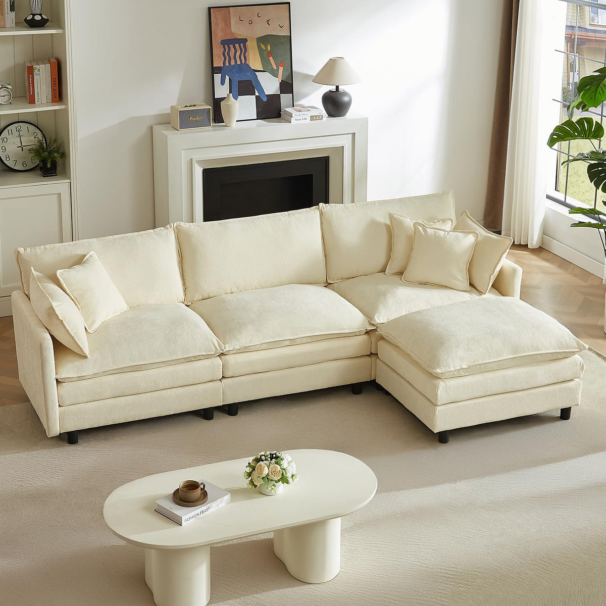 110"L Shaped Modular Sectional Sofa Coffee Cloud Couch with Movable Ottoman