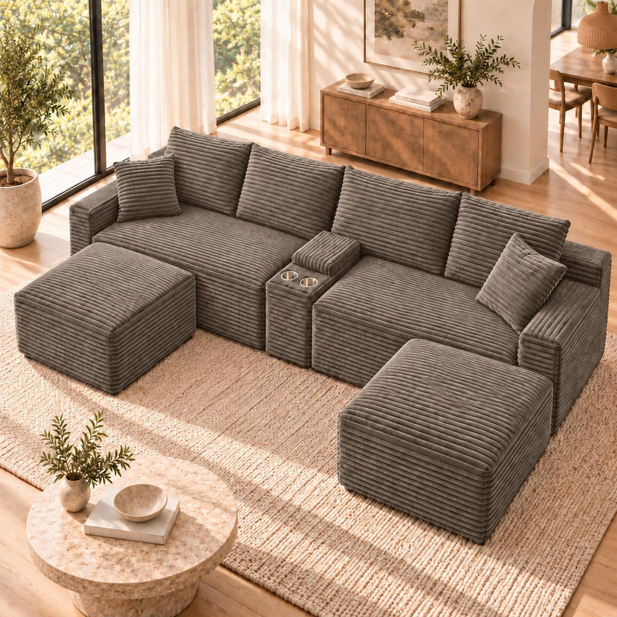 127" Cloud Modular Sectional Sofa, U Shaped Boneless Couch,Grey