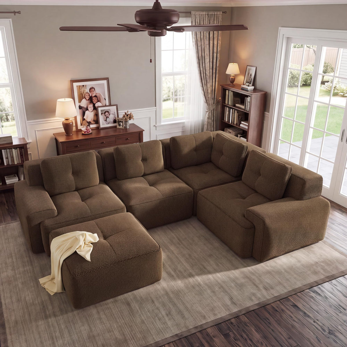 116" Boneless Corner Sectional Couch, 5 Seat Cloud Couches,Camel