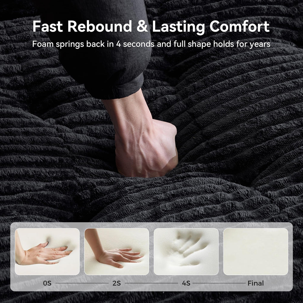 108.08" Boneless Sectional Couch, Modern U Shaped Modular Sectional Sofa Corduroy Upholstered for Living Room Oversized Deep Seat Cloud Couch with 2 Ottoman, No Assembly, Black
