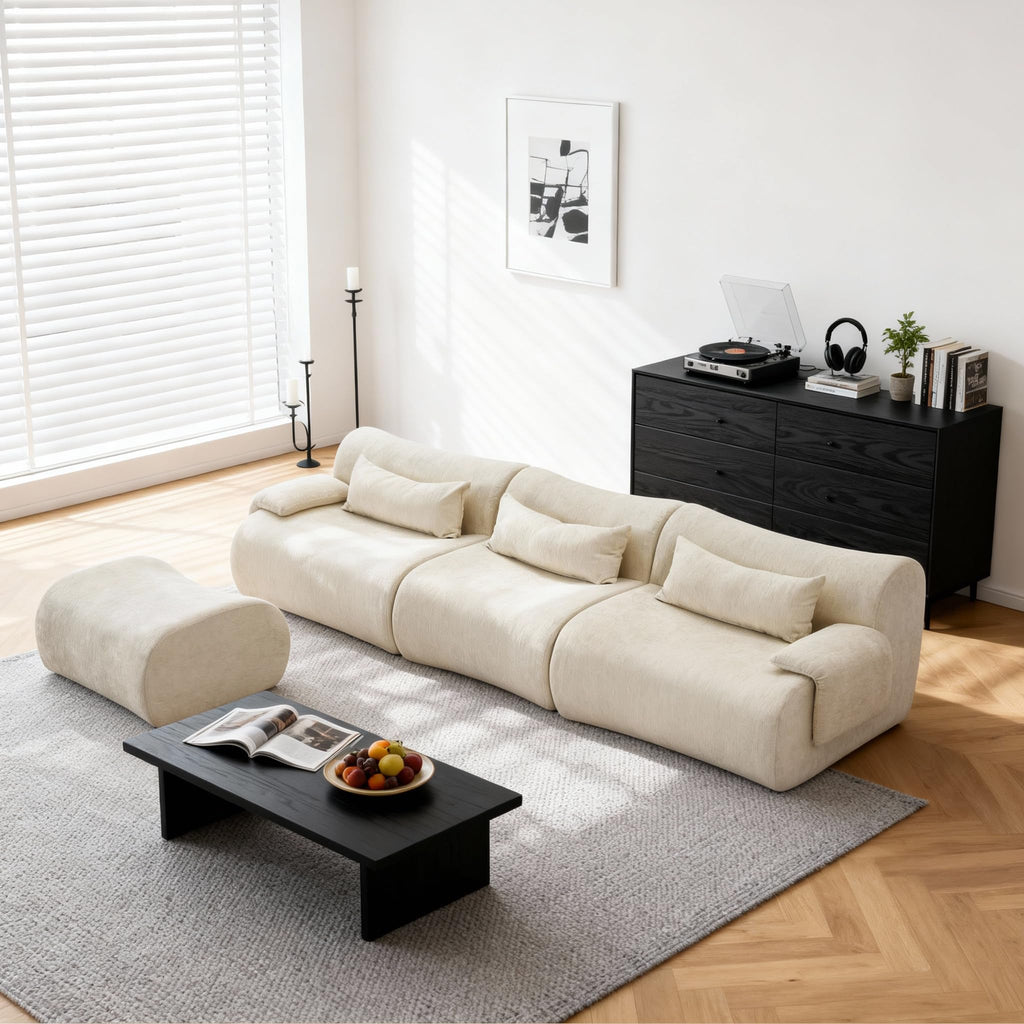118” Oversized Cloud Sectional Couch with L-Shape Chaise,Velvet Curved Modern Modular Sofa with Deep Seat, Boneless Upholstered Couches for Living Room Bedroom,No Assembly Required,Beige