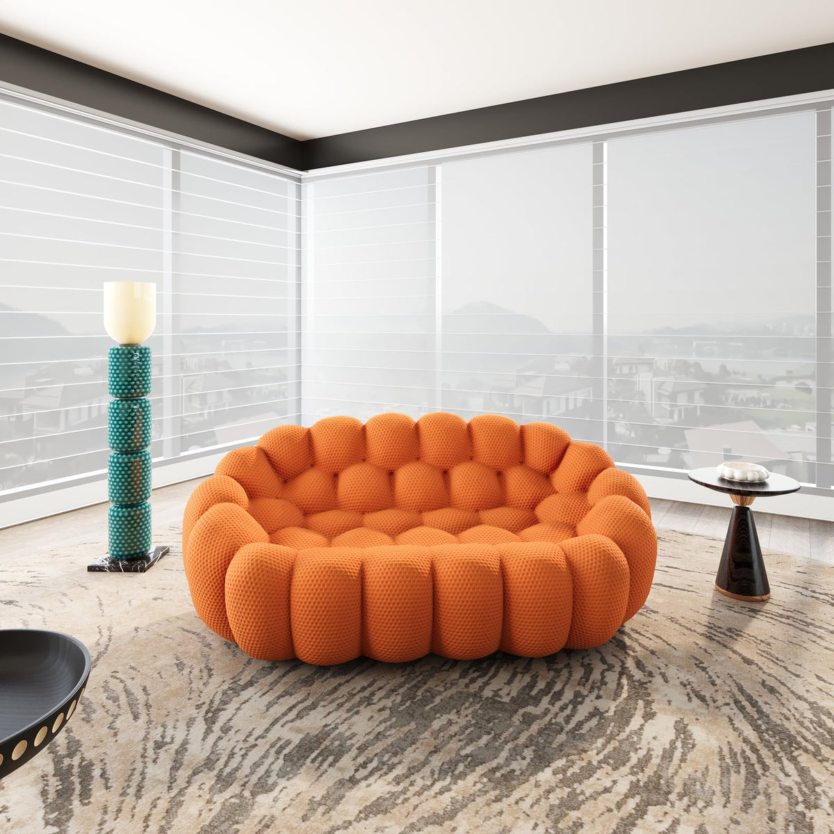 WJShome 98.43''Bubble Couch Large Seating,3D Honeycomb Shape Curved Couches,Deep Seat Floor Sofas Chair Lounge for Office,Apartment,No-Assembly,Orange