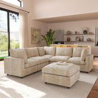 120" Cloud Couch Chenille Sectional Sofa for Livingroom Beige