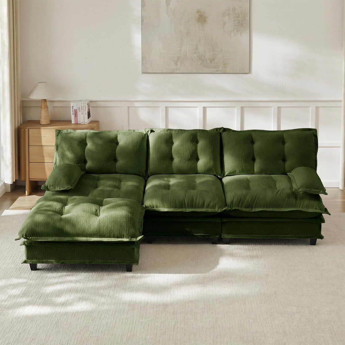 108" U Shaped Modular Sectional Sofa Couches for Living Room, Cloud Couch with Movable Ottomans, Comfy Chenille Sofa with Pillow-top Armrest for Bedroom Apartment