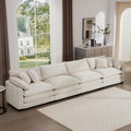 Upholstered 4 Seater Fabric Sofa with Comfortable Back Cushions, Seat Cushions and Pillows, Light Beige Corduroy Sofa, TM388
