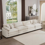 Upholstered 4 Seater Fabric Sofa with Comfortable Back Cushions, Seat Cushions and Pillows, Light Beige Corduroy Sofa, TM388