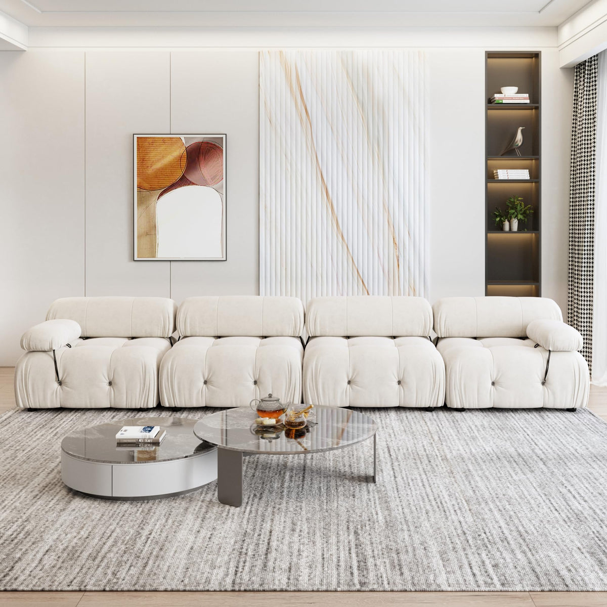104" Bubble Couch Velvet Modular Sectional Sofa, Oversized L Shaped Couches for Living Room, Comfy Cloud Couch, 3-Seater Deep Seat Sofa Green