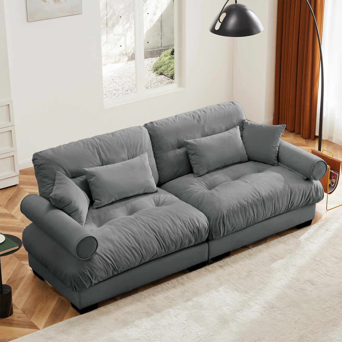 130" Modular Sectional Sofa,Velvet Upholstered Couches for Living Room,3 Seater Green Sofa Couch with Movable Ottoman,Big Comfy Loveseat Sofa with Deep Seats for Living Room,Apartment,Bedroom