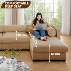 109'' Modular Sectional Sofa, Oversized 4 Seat L Shaped Couch with Storage Ottoman, Extra Deep Seat, Modern Comfy Convertible Chenille Sofa with Chaise, Lounge Couches for Living Room, Camel