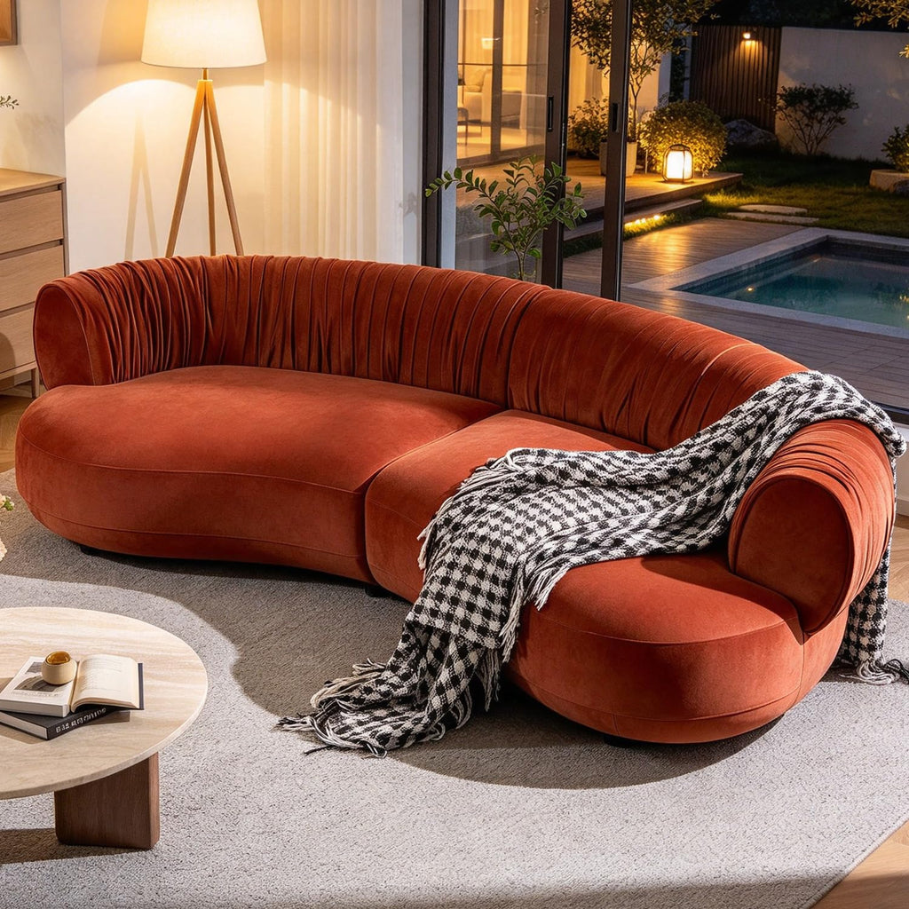 109" Modern Curved Sofa, Oversized Luxury Sectional Sofa, Camel