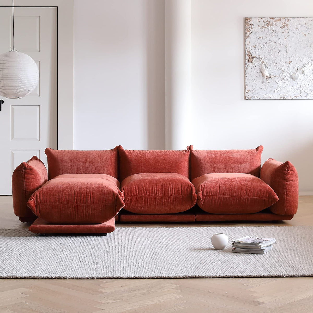 WJShome Modular Sectional Couch, Lovesofa Convertible Sofa, 77.16in Minimalist Modern Chenille Yarn 2 Seater Living Room Sofa Set for Office & House, Red