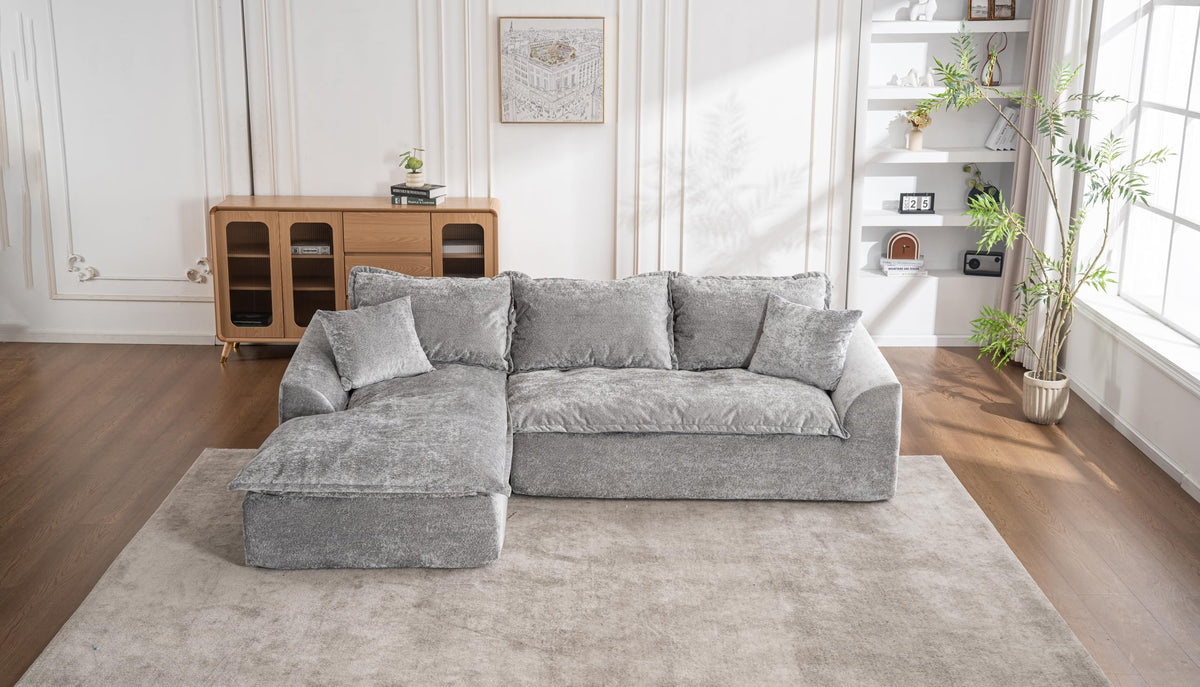 103" Cloud Sectional Couch with L Shape Chaise, Boneless Modular Large Segment Sofa for Living Room, No Assembly Required(Gray)