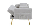 Upholstered Accent Loveseat Sofa with Side Pocket,Folding Sleeper Sofa Bed with Foldable Armrest, Adjustable Backrest and Golden Metal Legs for Living Room,Grey