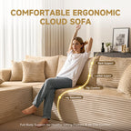 108" Modular Cloud Sofa, High-Density Foam Sectional Couch, Oversized Convertible U-Shaped Sofa Bed with Plush Fabric, Deep Seats, Wide Armrests, Boneless Couches for Living Room, Beige
