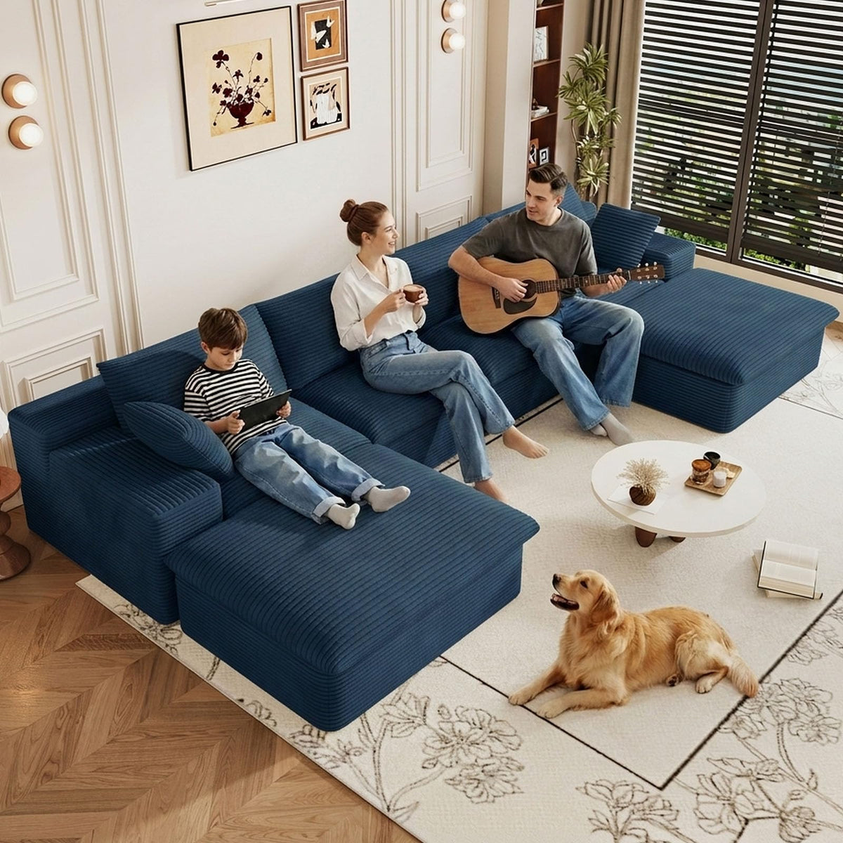 107" Cloud Couch Modular Sectional Couchs with Chaise Lounge, U-Shape Boneless Couches with Ottoman for Living Room, Corduroy Sofa with Deep Seat, No Assembly Required (Green, Left Facing Chaise)