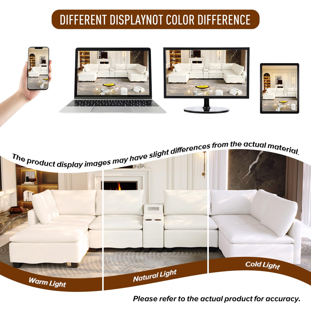 121.2" U Shaped Modular Sectional Sofa Couch for Living Room, Beige