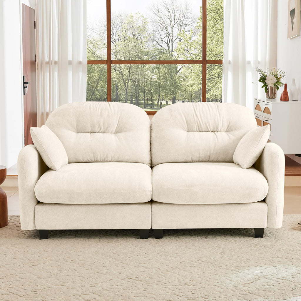 107" Modular Sectional Sofa, Comfy U Shaped Cloud Couch with Ottoman, Chenille Sofa Sleeper Deep Seat Sofas with Throw Pillows for Apartment-Camel