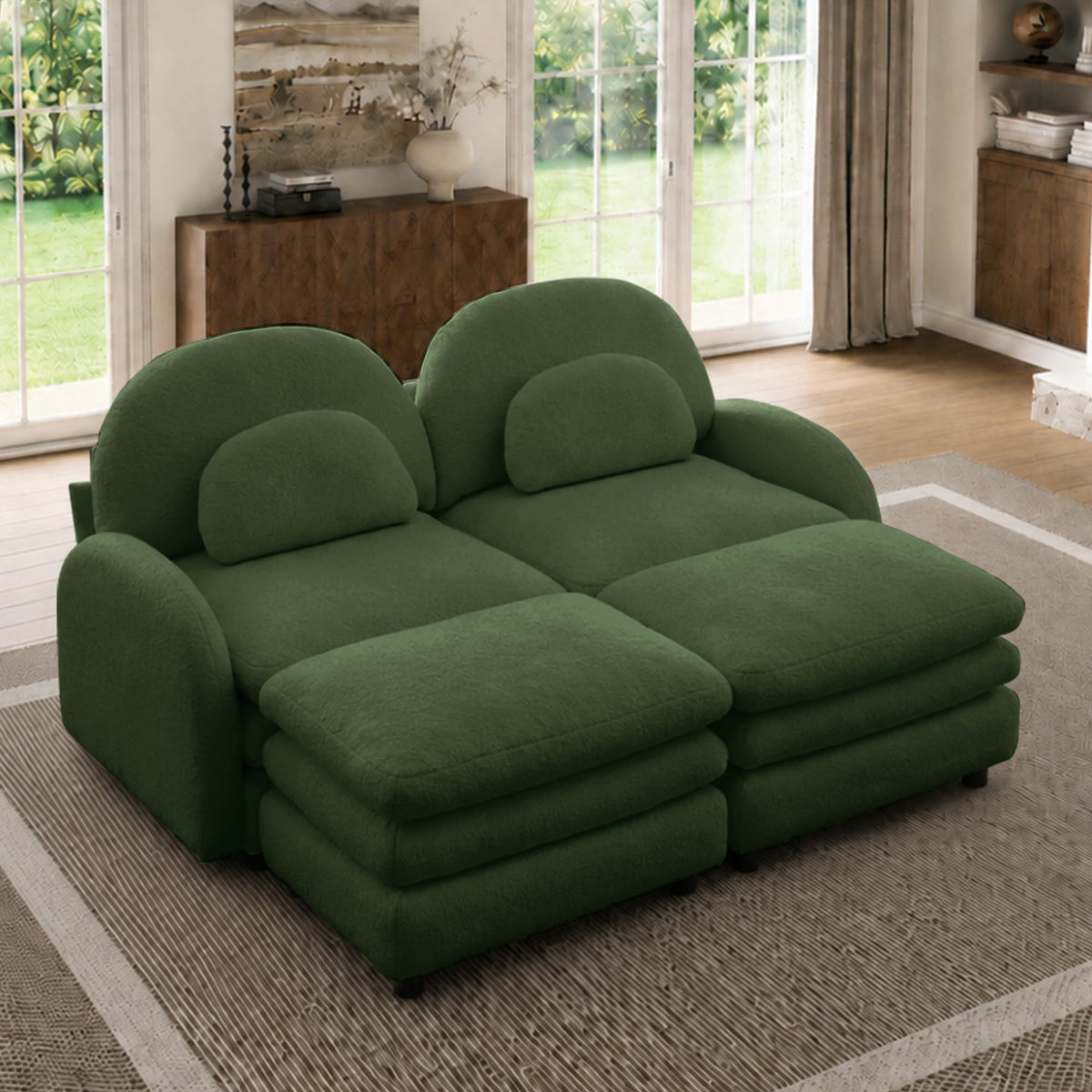 129.1" Modular Sectional Couch, Teddy Fleece Fabric, Orange