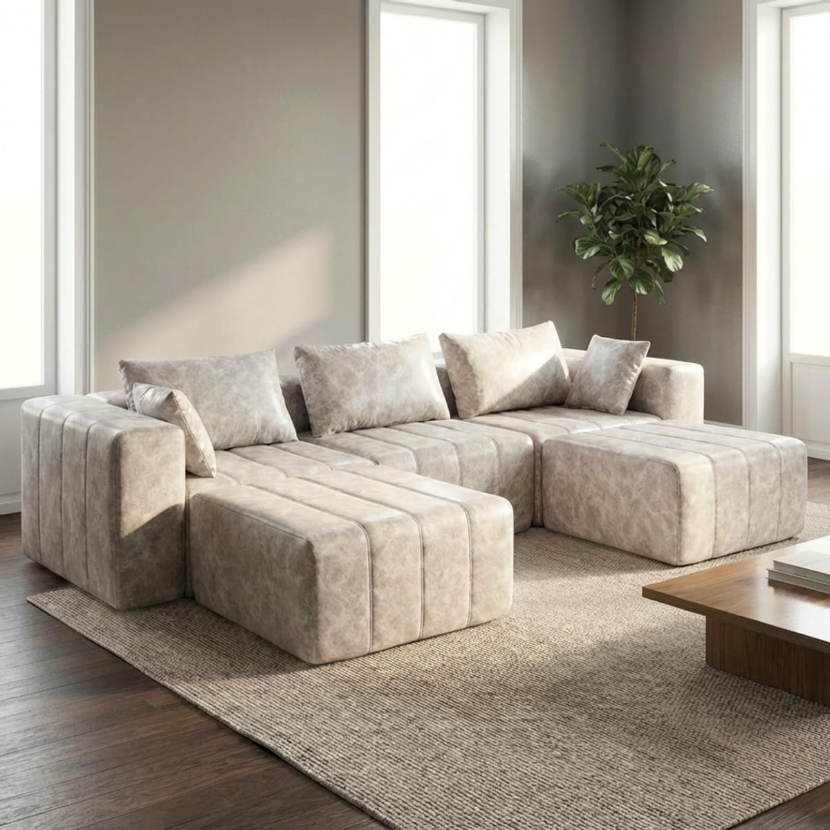 · REDEARTH · Boneless L Shaped Sectional Sofa in a Box, 5 Seater - Oyster