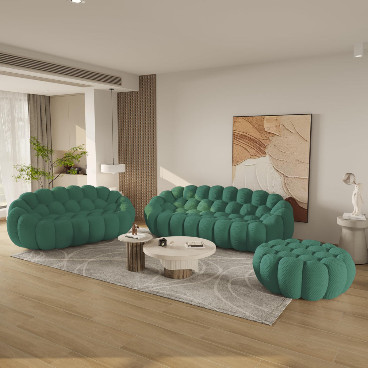 WJShome Modern Bubble Sofa Couch, 79.53" Curved Sofas for Living Room, Boneless Large Bean Bag Chair,Deep Seat Floor Sofas Chair Lounge 3 Seater for Home,Orange