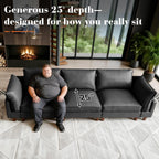126" L Shaped Faux Leather Couch with Deep Seat for Living Room, Grey
