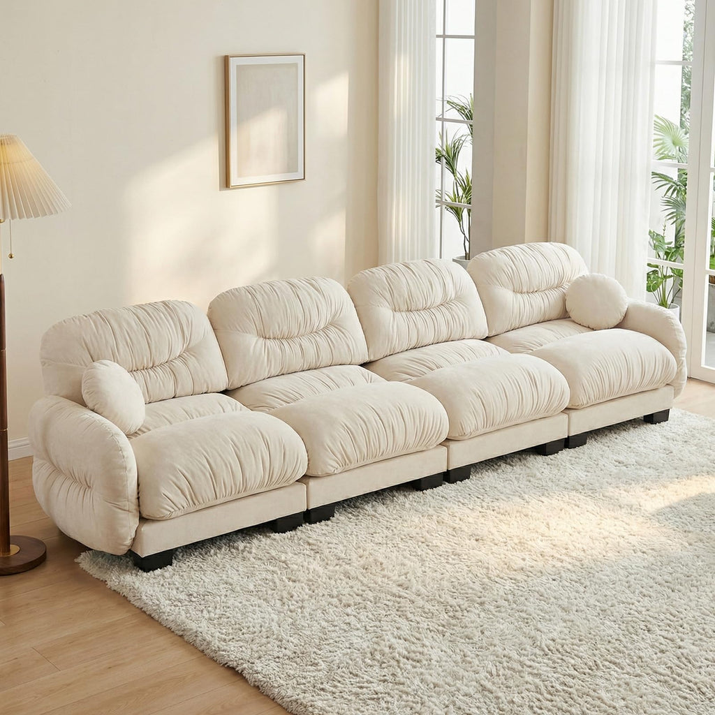 116" U Sectional Couches for Living Room, 3 Seater Modular Couch with 2 Ottoman, Cloud Sofa with Soft Chenille Fabric, High-Density Foam Cushion, Living Room Furniture, Beige