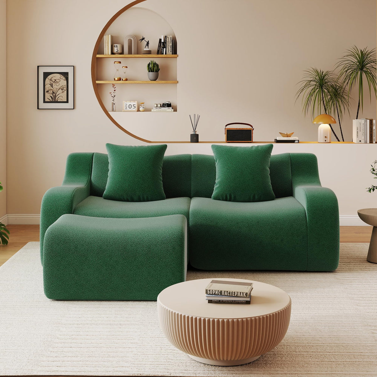 115.3" Modular Sectional Couches for Living Room, Teddy Deep Seat Sofa, 3 Seater Boneless Couch with 2 Ottoman,Orange
