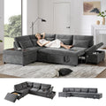 107" Modular Sectional Sleeper Sofa with Pull Out Bed, Oversized L-Shape Couch with USB Charger, Storage Ottoman & Adjustable Armrest, Chenille Sectional Couches for Living Room, Grey