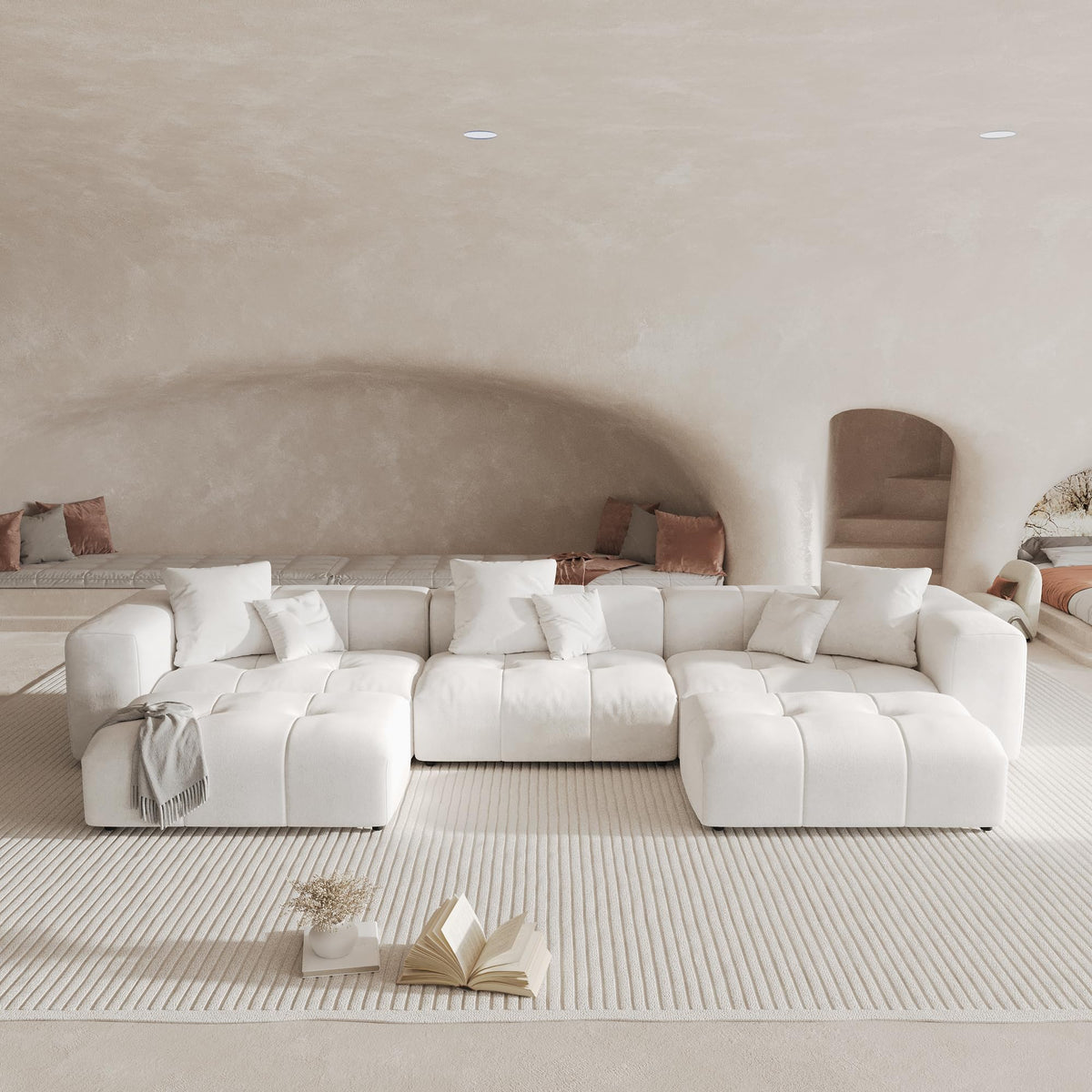 WJShome 144" Oversized Sectional Couches for Living Room,5 Seater Corner Couch Sleeper Sofa, Modern V Shaped Sofa with Deep Seat for Living Room,Spacious Space,White