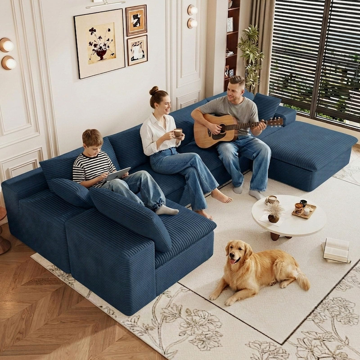 107" Cloud Couch Modular Sectional Couchs with Chaise Lounge, U-Shape Boneless Couches with Ottoman for Living Room, Corduroy Sofa with Deep Seat, No Assembly Required (Green, Left Facing Chaise)
