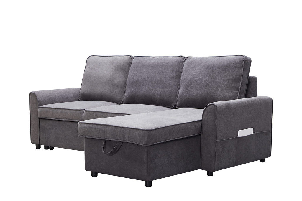 Tidyard MGEA Modern L-Shaped Sofa Bed with Chaise, Reversible Sectional with Pull-Out Bed & Storage, 4-Seater Linen Fabric Convertible Couch for Living Room, Dark Grey