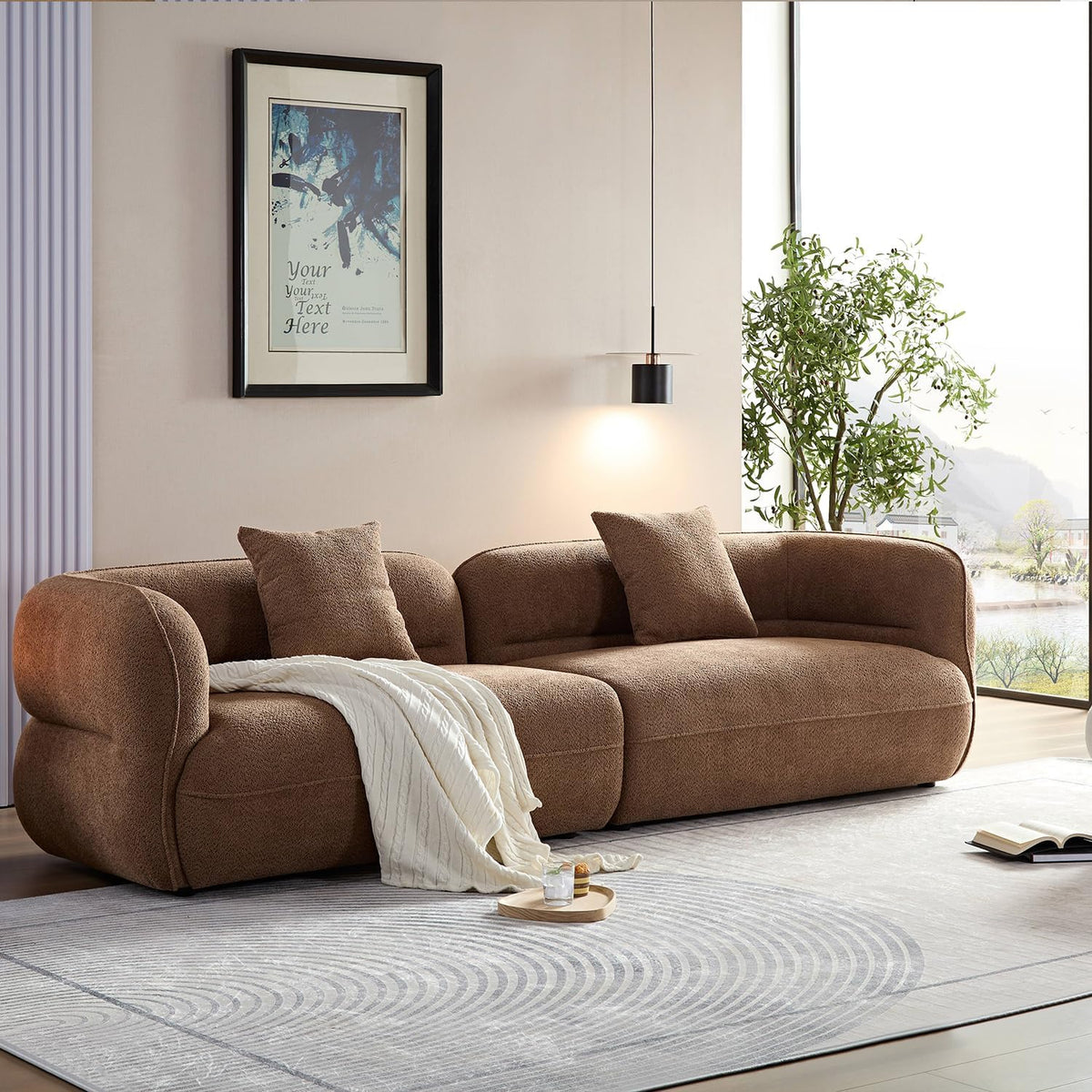 110" Modern Curved Sofa, 3-Seater Comfy Boucle Sofa Couch, Luxury Comfortable Sofas, Modular Sectional Couches for Living Room Home Office Apartment (Beige)