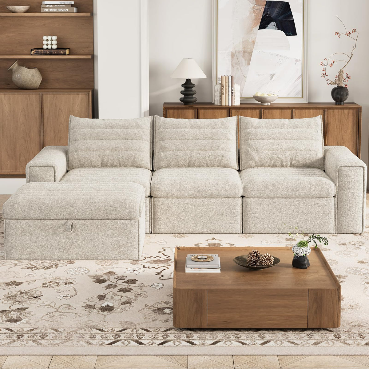 106.7" Modular Sectional Sofa with Deep Seat, L Shaped Cloud Couch for Living Room, 3-Seater Modern Boneless Sofa with Movable Ottomans, Removable Cover, No Assembly Required, Dark Gray
