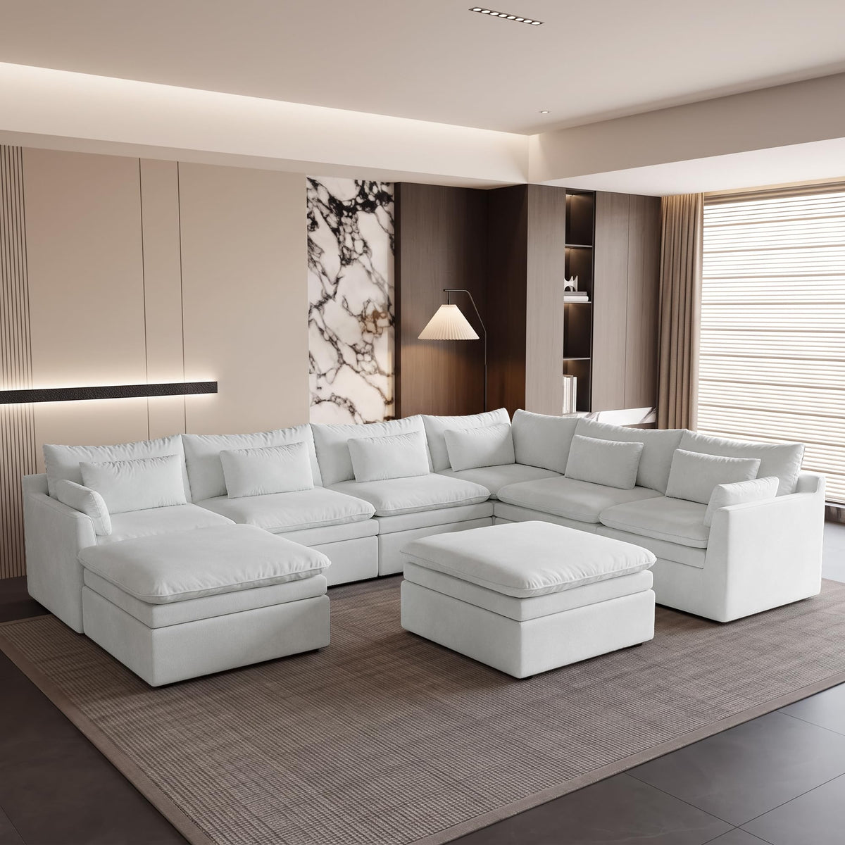 WJShome Oversized Modular Sectional Sofas, Modern Deep Seat 7-Seater Sectional Couches for Living Room, Modular Sofa with Recliner Ottoman, Solid Wood Frame, Cover Washable & Replaceable, Khaki
