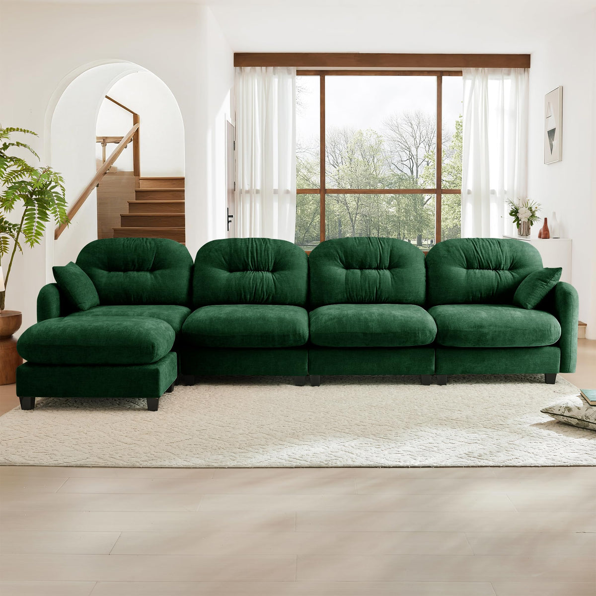 107" Modular Sectional Sofa, Comfy U Shaped Cloud Couch with Ottoman, Chenille Sofa Sleeper Deep Seat Sofas with Throw Pillows for Apartment-Camel