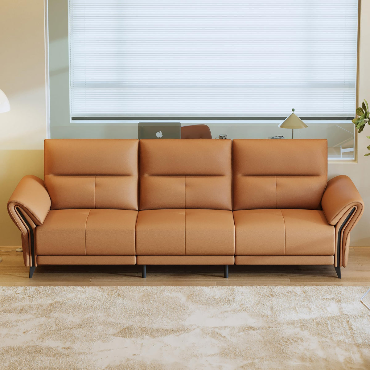 112.5" Leather Electric Reclining Sofa, 3 Seater