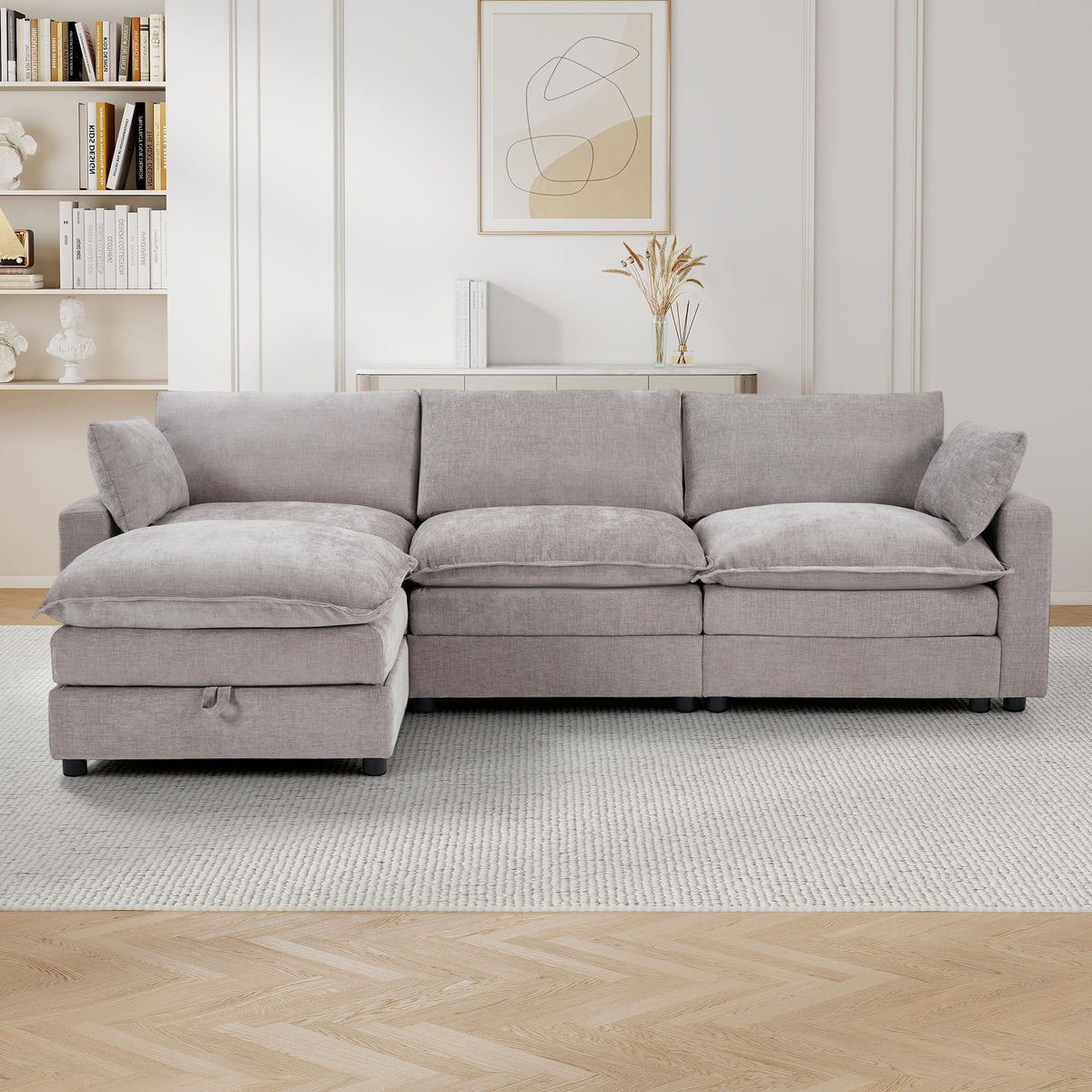 113" Modular Sectional Sofa, L Shaped Cloud Couch with Storage Ottoman