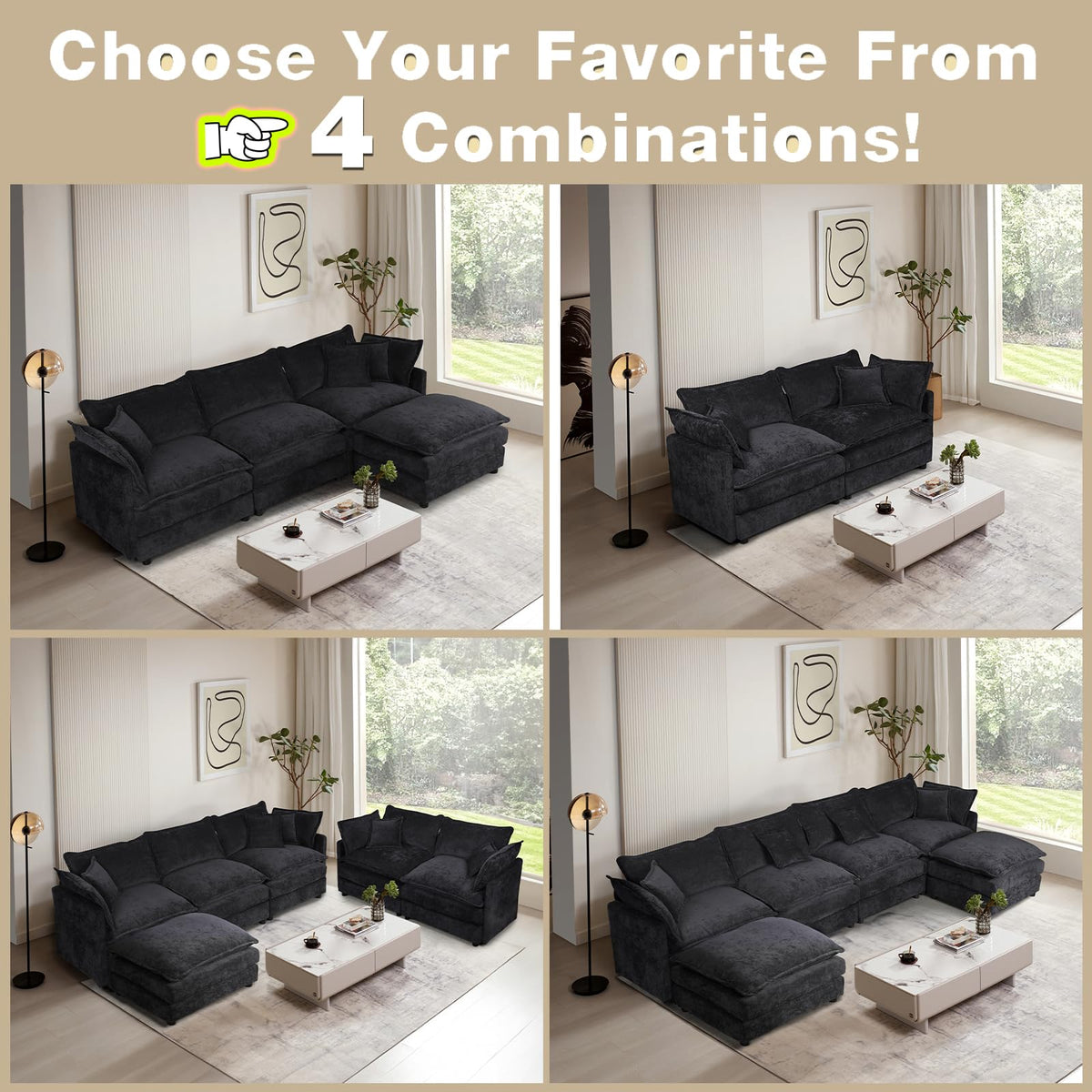 106.5" Modular Sectional Sofa, L-Shaped Cloud Couch