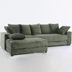 108.6" Sectional Sofa, Thickened Corduroy Sectional Couches for Living Room,Comfortable L Shaped Chaise Sectional Sofa with Storage Ottoman,Eight Throw Pillows,Green